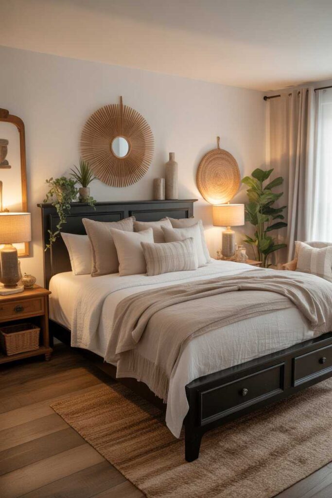 Black Bed Frame Bedroom Ideas Modern, Cozy & Budget Friendly Inspiration You’ll Love 7 Farmhouse Style Black Bed Frame Bedroom Ideas