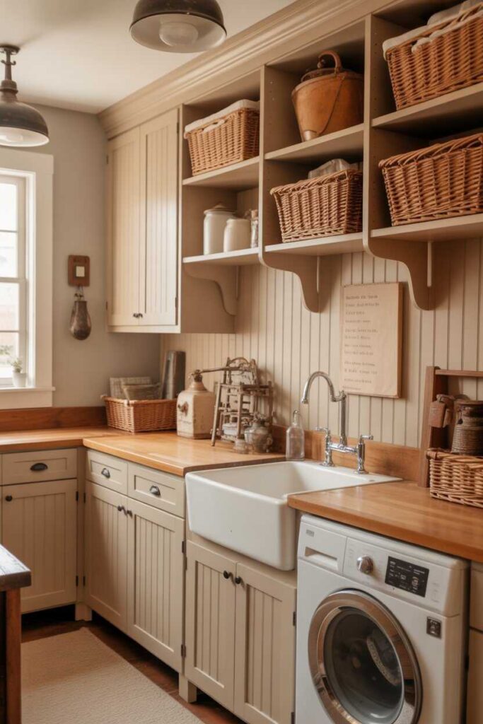 Laundry Room Design Ideas That Turn Everyday Chores Into Beautiful Moments 6 Farmhouse Style Laundry Room Design with Warm Character