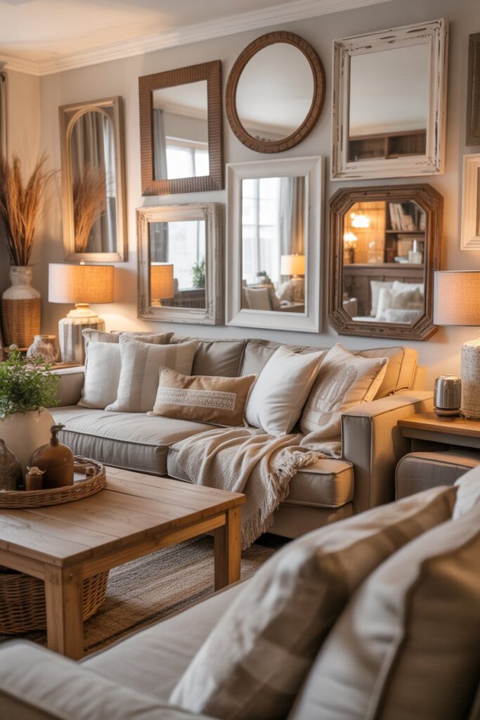 Mirror Wall Decor Living Room Ideas That Instantly Elevate Your Space 6 Farmhouse Style Mirror Wall Decor with Warm Character