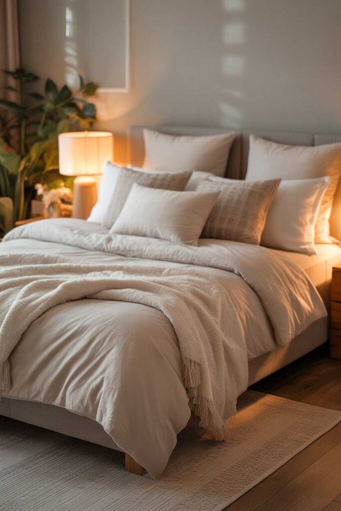 25+ Budget-Friendly College Apartment Decor Ideas to Transform Your Space Into a Pinterest-Worthy Haven 2 Layering Soft Bedding to Create a Warm, Cloud-Like Feel