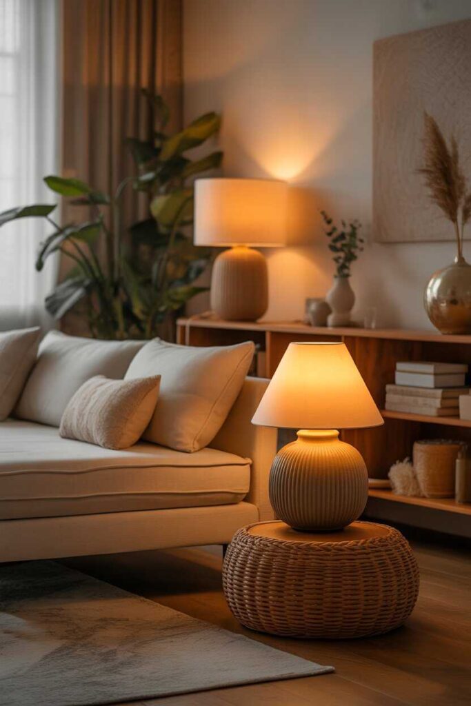 30+ Living Room Lighting Ideas That Transform Your Space Into a Cozy, Modern & Pinterest-Worthy Escape 8 Layering Table Lamps for a Soft Ambient Glow