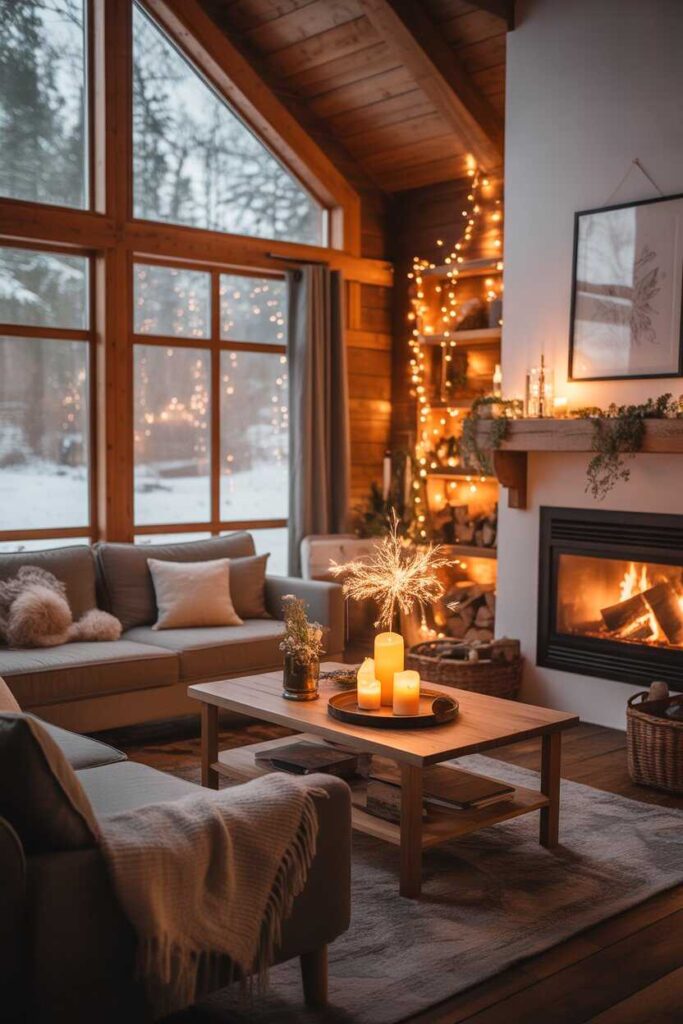 Cozy Cabin Christmas Mountain Lodge Living Rooms Unique Ideas & Warm Inspiration for a Magical Holiday Home 6 Lighting That Creates a Magical Winter Glow
