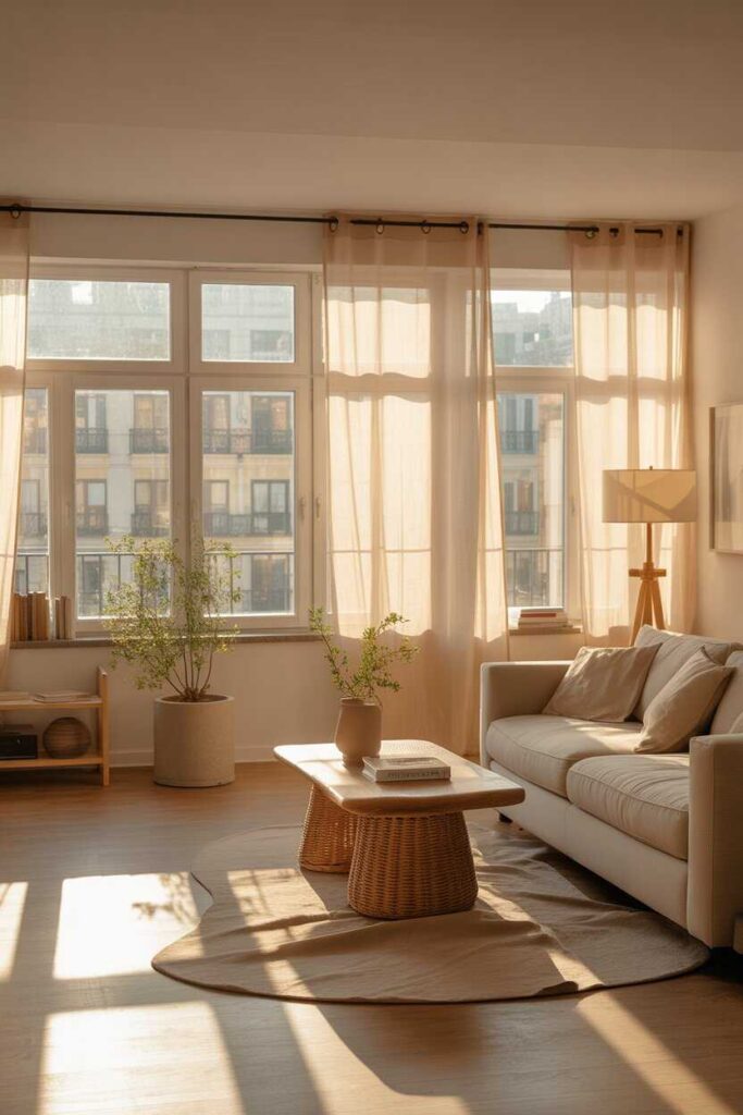 20+ Modern & Budget-Friendly Living Room Decor Apartment Ideas to Transform Your Space 5 Maximize Natural Light and Use Soft Lighting Layers