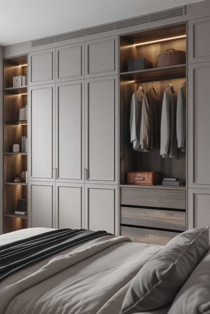 Built In Closet Wall Bedroom Ideas That Look Stylish, Smart, and Totally Pinterest-Worthy 10 Mixing Built In Closet Wall Bedroom Styles