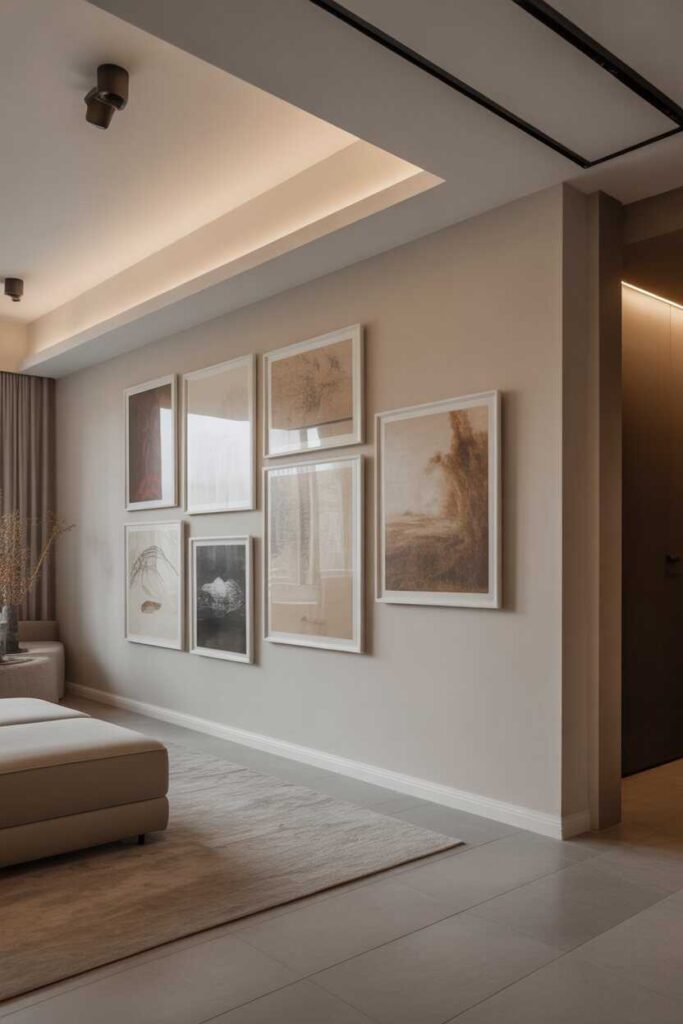 45+ Modern & Budget-Friendly Wall Decor Ideas for Bedroom Makeovers (Aesthetic Inspiration You’ll Love) 15 Multi-Panel Art for Wide Walls