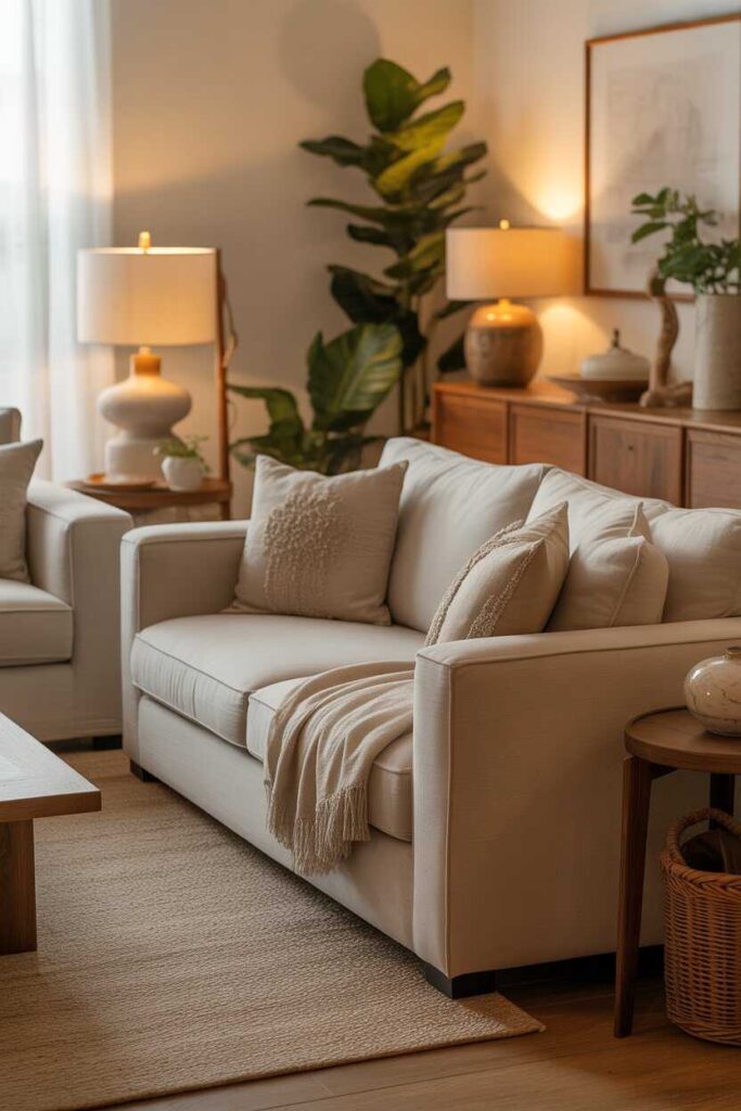 20+ Warm Earthy Living Room Ideas to Create a Cozy, Modern & Nature-Inspired Space 6 Opting for Soft, Neutral Seating