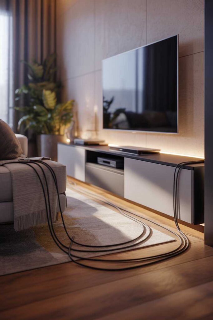 Genius Ideas on How to Hide TV Cords on a Mounted TV Modern, Budget-Friendly, and Aesthetic Solutions 5 Running Cords Through Baseboards or Behind Furniture