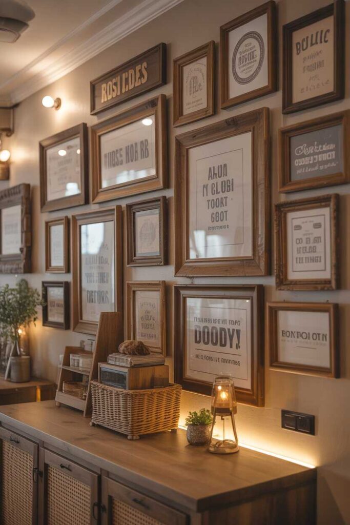 45+ Modern & Budget-Friendly Wall Decor Ideas for Bedroom Makeovers (Aesthetic Inspiration You’ll Love) 10 Rustic Wooden Signs and Vintage Frames