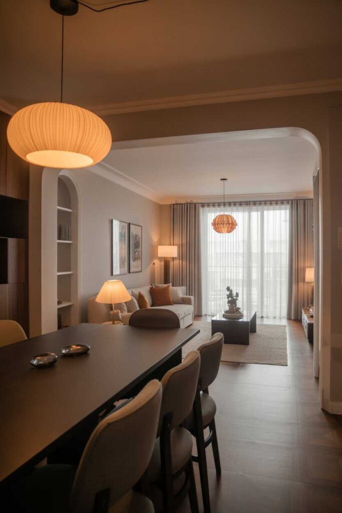 25+ Modern & Functional Open Layout Living Room Dining Room Ideas for a Stylish, Connected Home 5 Use Lighting to Separate and Connect the Rooms