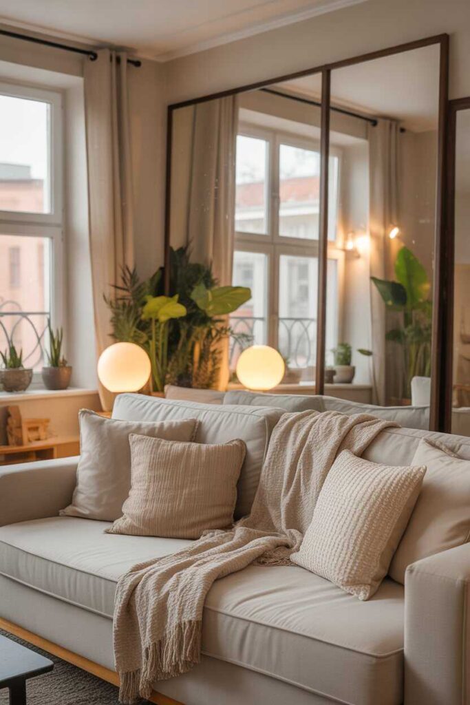 25+ Small Studio Apartment Ideas for a Cozy, Modern & Budget-Friendly Space You’ll Love 9 Use Mirrors to Enhance Natural Light