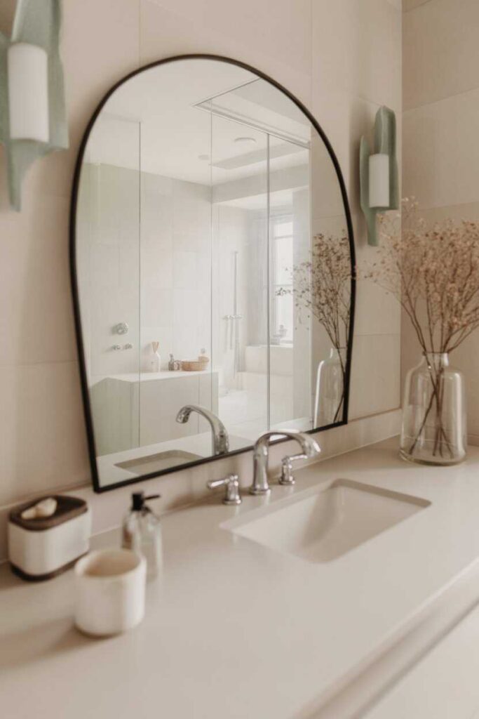 Modern Bathroom Inspiration Decor Ideas to Transform Your Space (Beautiful, Budget-Friendly & Totally Pinterest-Worth It) 4 Using Mirrors as Statement Pieces in Bathroom Styling