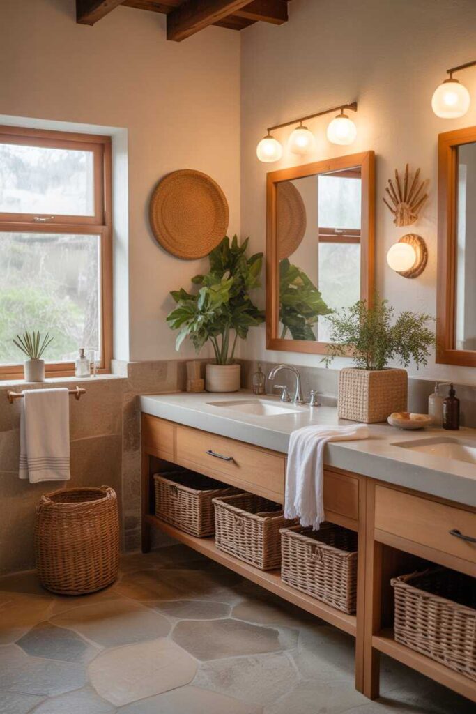 Modern Bathroom Inspiration Decor Ideas to Transform Your Space (Beautiful, Budget-Friendly & Totally Pinterest-Worth It) 6 Using Natural Materials for a Cozy, Organic Bathroom