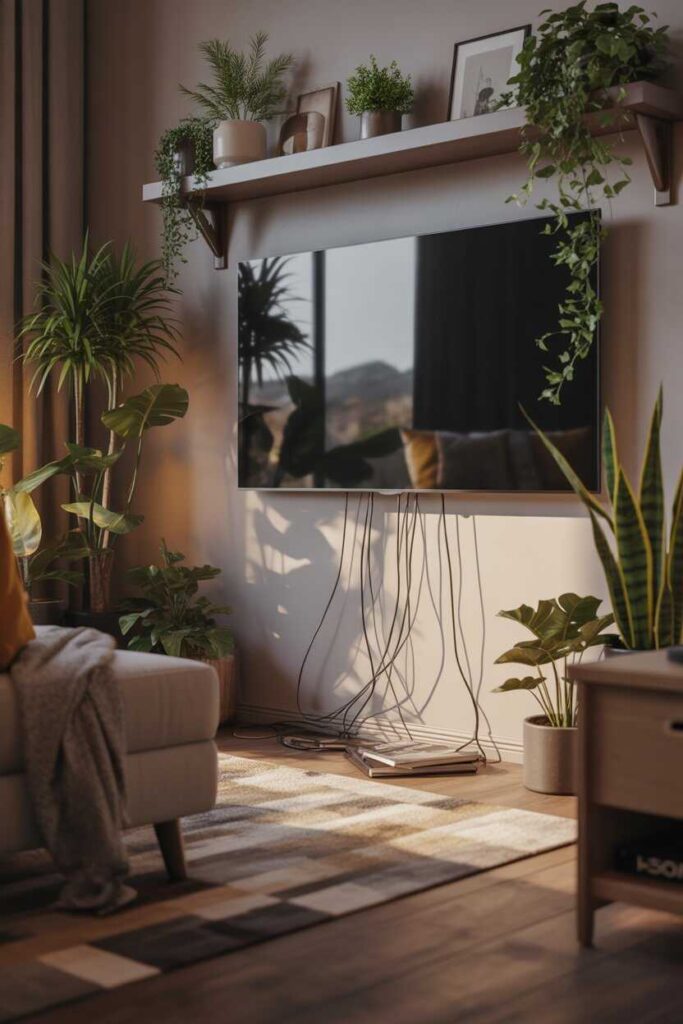 Genius Ideas on How to Hide TV Cords on a Mounted TV Modern, Budget-Friendly, and Aesthetic Solutions 6 Using Plants to Disguise TV Cords Naturally