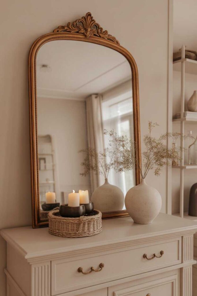 30+ Small Bathroom Designs That Transform Tiny Spaces (Modern, Budget-Friendly & Aesthetic Ideas) 6 Vintage Mirrors and Classic Hardware