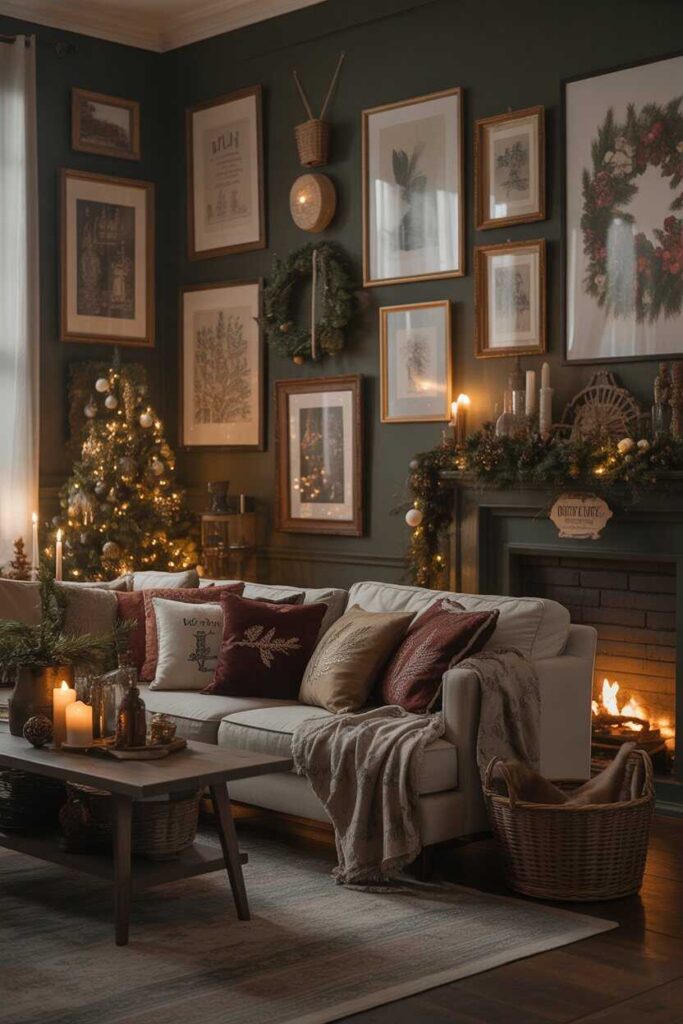 Moody Dark Cottagecore Christmas Living Room Ideas Cozy, Budget-Friendly & Enchantingly Festive Inspiration 8 Wall Decor and Art for a Moody Cottagecore Christmas Look