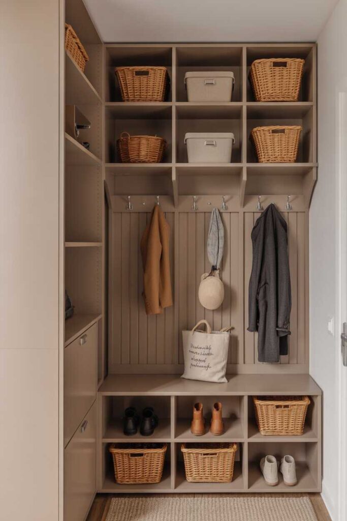 Small Mudroom Ideas That Feel Big Budget Friendly Modern & Stylish Inspiration for Tiny Spaces 5 Using Vertical Space in a Small Mudroom