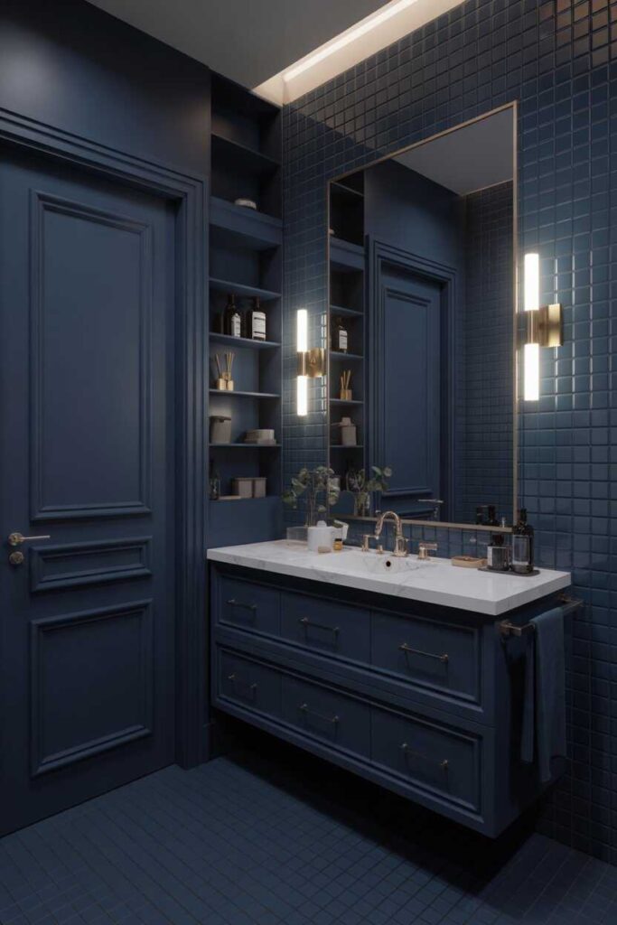 Blue Bathroom Ideas That Feel Calm Stylish, and Surprisingly Easy to Pull Off 3 Navy and Dark Blue Bathroom Ideas for Bold Elegance