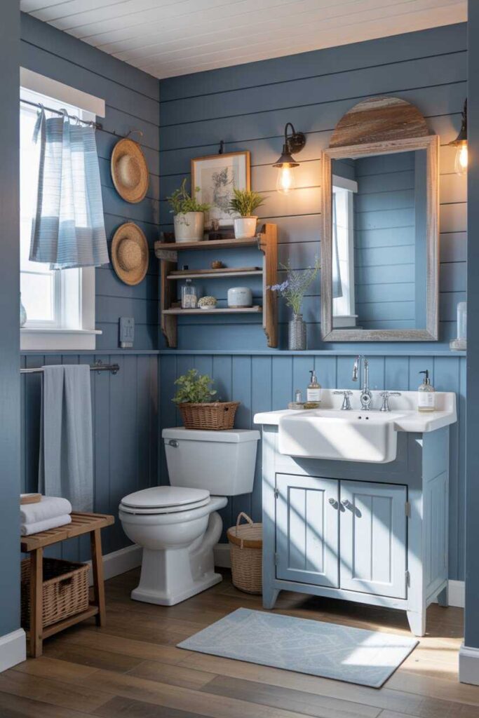 Blue Bathroom Ideas That Feel Calm Stylish, and Surprisingly Easy to Pull Off 5 Farmhouse-Style Blue Bathroom Ideas with Cozy Charm