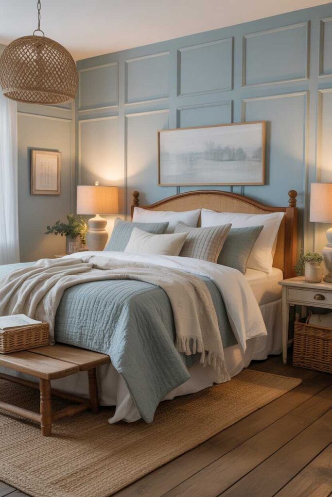 25+ Blue Bedroom Ideas for a Calm Cozy and Modern Retreat (Budget-Friendly Inspiration You Love) 5 Farmhouse Style Blue Bedroom Ideas with a Soft Touch