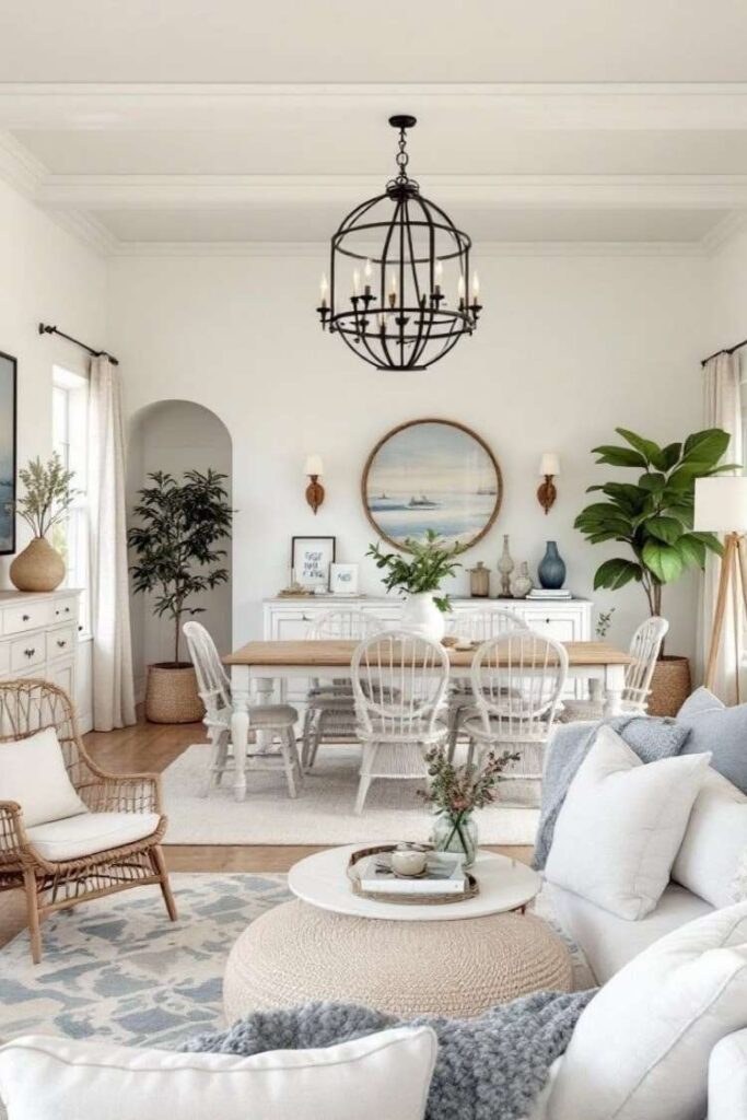 35 Beautiful Beach House Dining Room Ideas for a Light, Breezy, and Budget-Friendly Coastal Look 8 Creating Flow Between Dining Room and Other Coastal Spaces