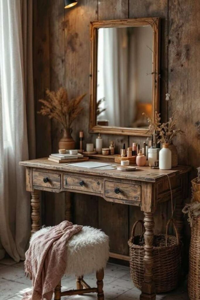 Bedroom Vanity Ideas That Feel Luxurious, Cozy, and Totally You (Budget-Friendly & Modern Inspiration) 4 Farmhouse Style Bedroom Vanity Ideas with Rustic Charm