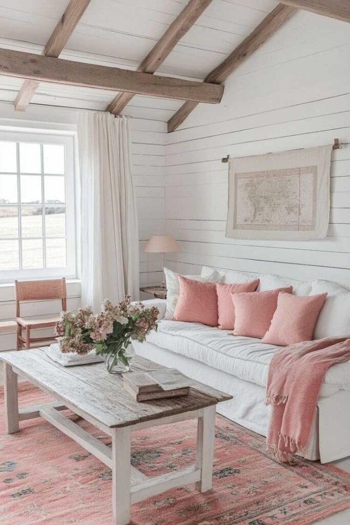 Pink Living Room Ideas That Feel Stylish, Cozy, and Surprisingly Timeless 5 Farmhouse-Style Pink Living Rooms with Soft Charm