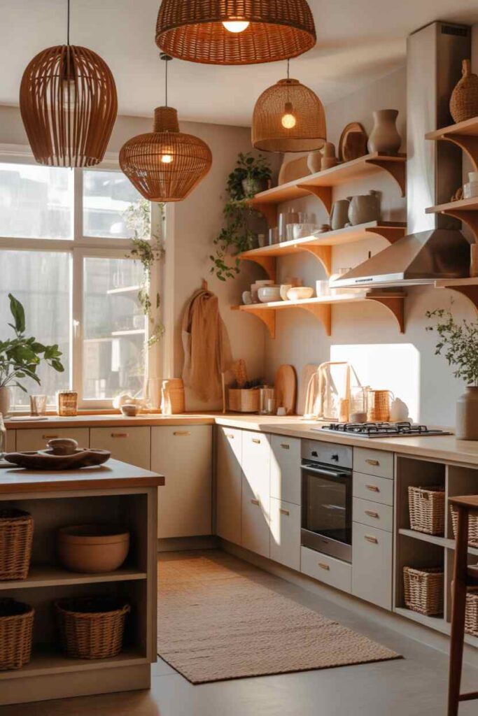 Modern Boho Kitchen Ideas Unique, Budget-Friendly Inspiration for a Warm and Stylish Home 5 Lighting That Feels Soft, Artistic, and Intentional