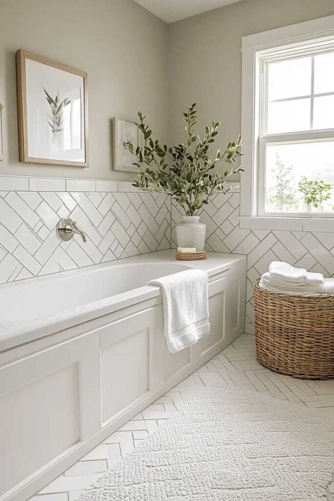 30+ Bathroom Tile Design Ideas for Modern, Budget-Friendly & Pinterest-Worthy Inspiration 7 Patterned Bathroom Tile Design for Visual Interest